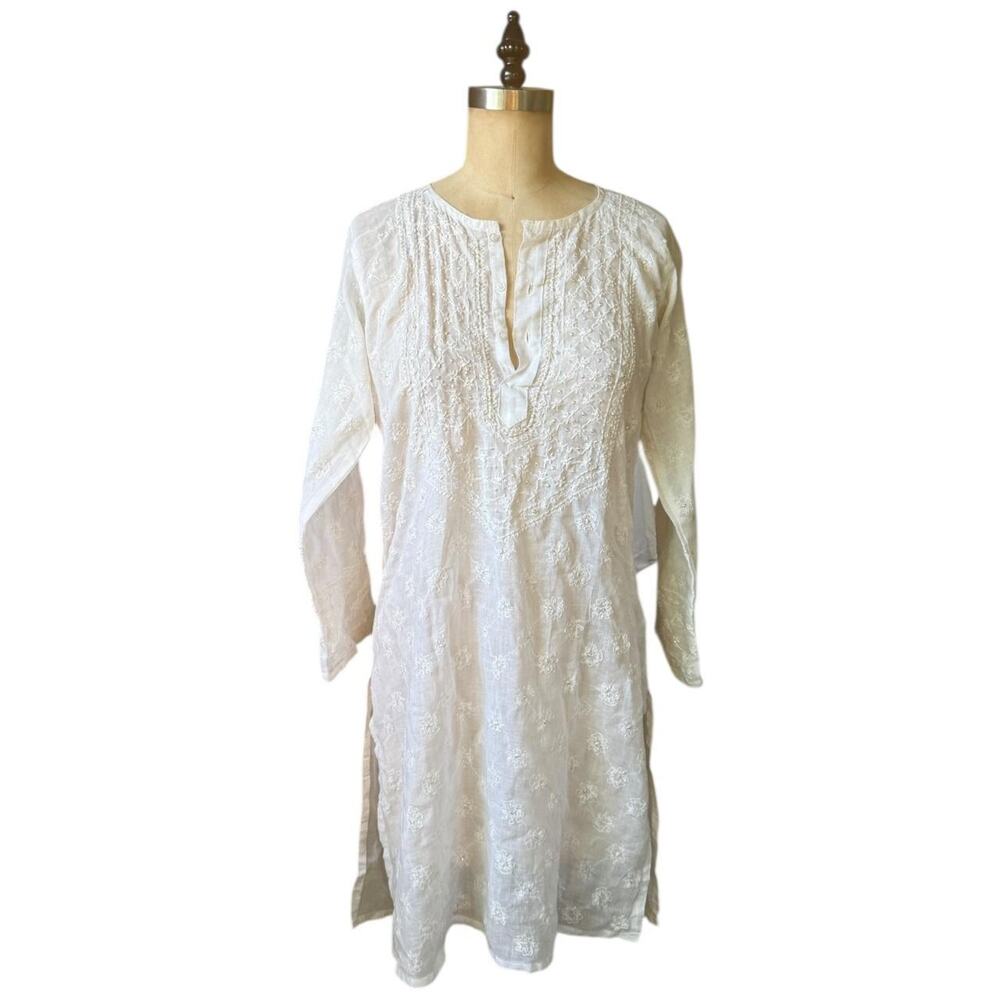 Y2K Fairy core White sheer embroidered with iridescent sequins tunic top S